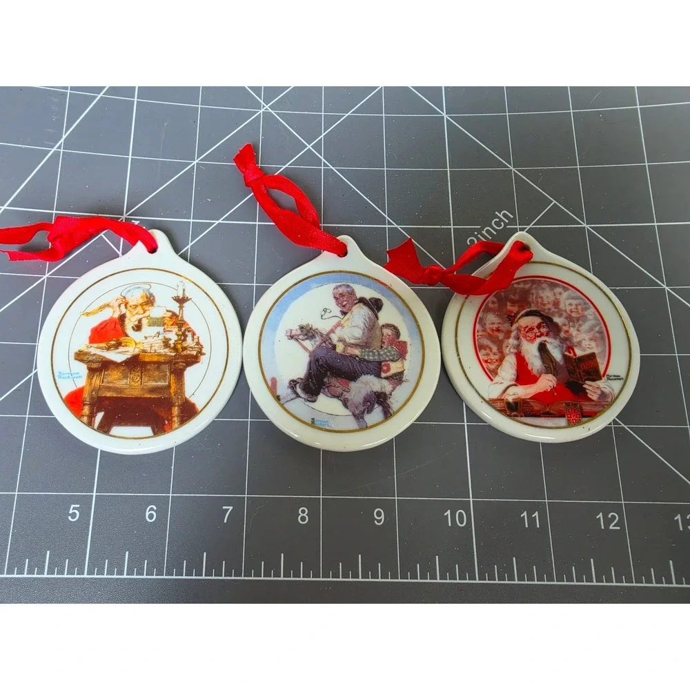 Norman Rockwell JCPenney Christmas Ornaments Set 1996 1997 1998 Santa Porcelain